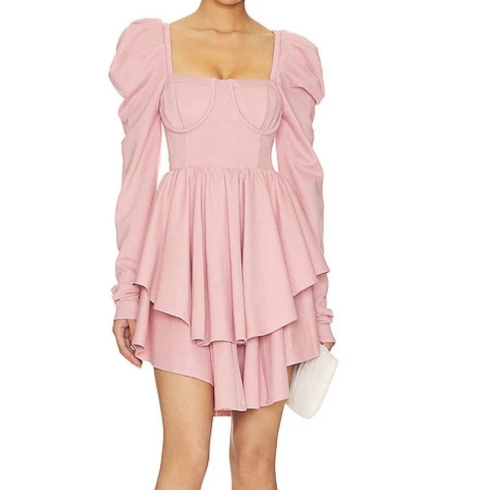 Selkie Blush Square-Neck Puff Sleeve Mini Dress